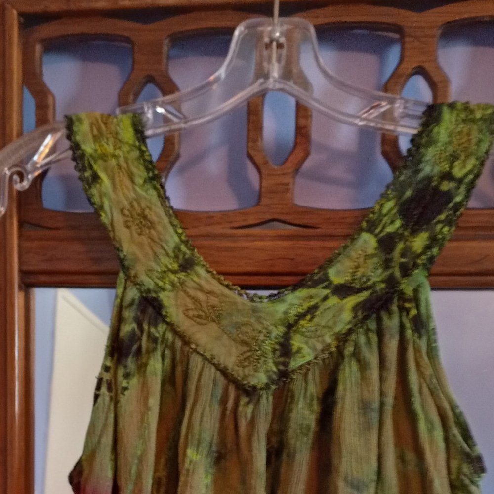Tie-Dye Embroidered Bohemian Sleeveless Blouse / Coverup